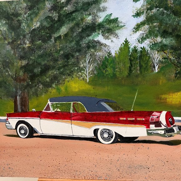 Other - Vintage Original Painting - 1958 Ford Skyliner (?) Unsigned